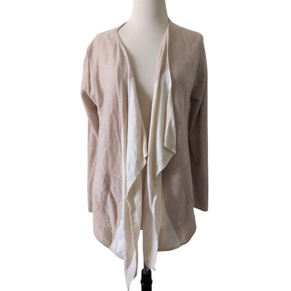 360 Cashmere Sweater Cream Open Front Cardigan Medium Luxury Old Money Jet-Set